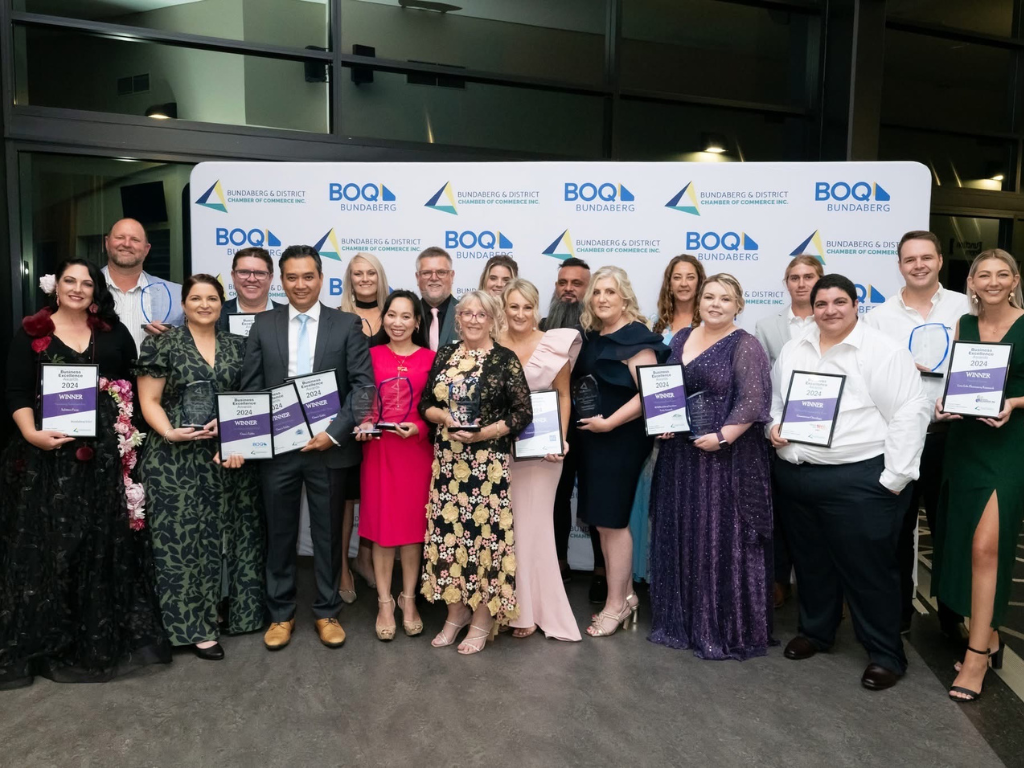 Roster of winners who demonstrated excellence across various categories during the Bundaberg Chamber of Commerce Business Excellence Awards.